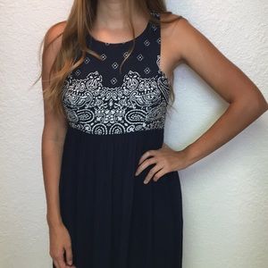 Navy Blue Patterned Maxi Dress